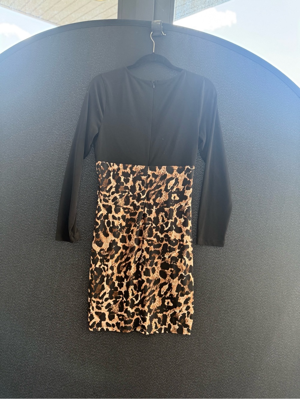 VENUS Black and Leopard-Print Long Sleeve Bodycon Dress